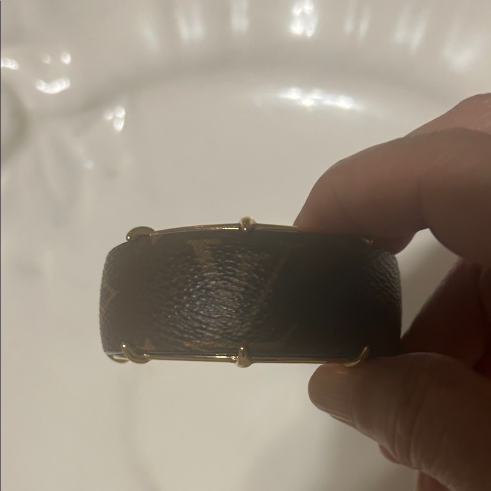 Louis Vuitton Brown Monogram Resin Cuff with Gold Accents - Picture 6 of 8